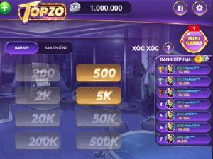 Các cửa cược trong game xóc đĩa tại Topzo